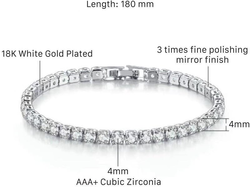 ElegGlo 14K Silver Plated Tennis Bracelet Set Cubic Zirconia Classic Adjustable Bracelet Silver Bracelets for Women Birthday Mother's Day Wedding Gift - Image 4